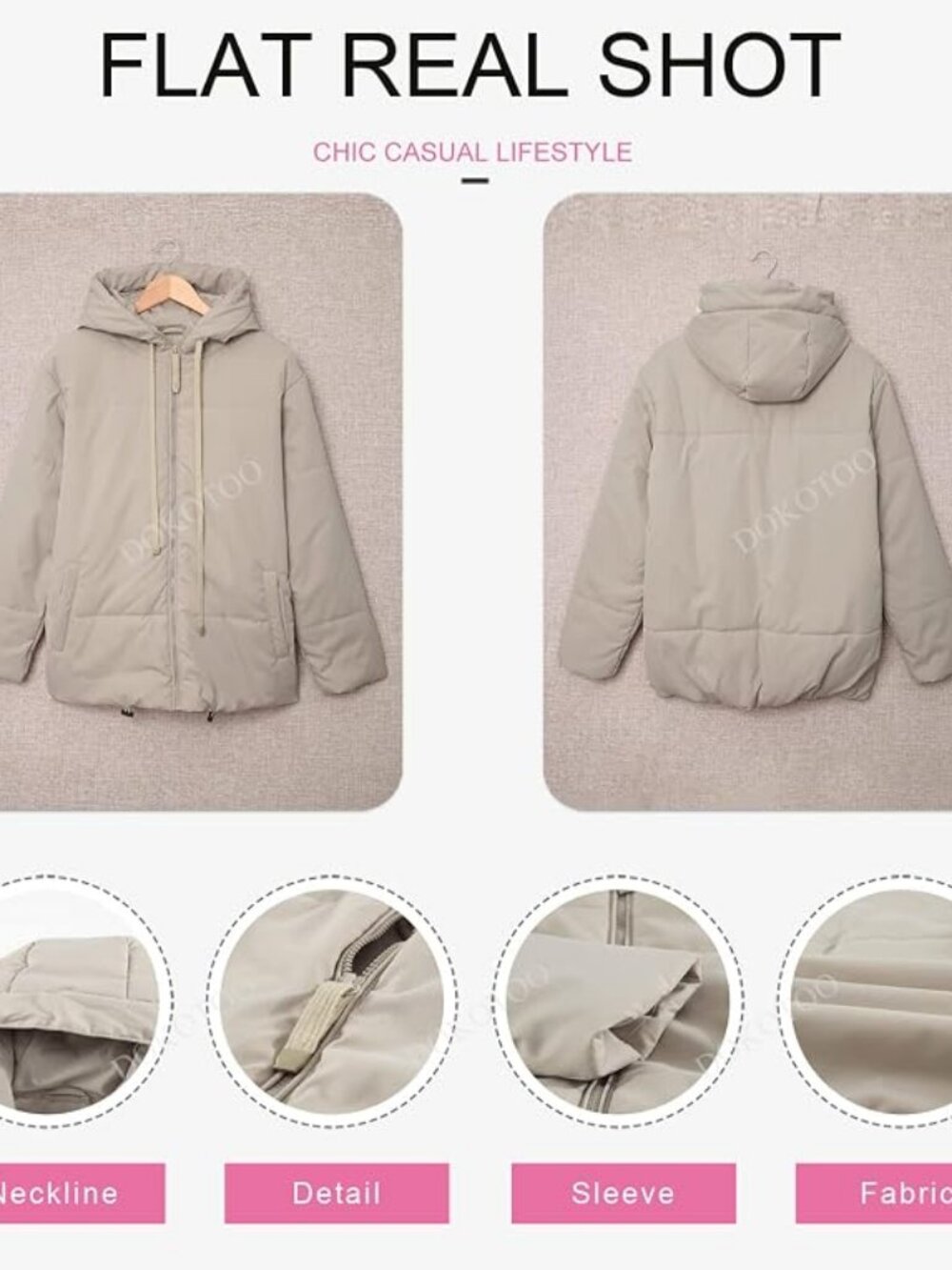 Dokotoo Womens Winter Clothing Full Zipper Hooded Puffer Jacket Short Coat - Picture 2 of 5